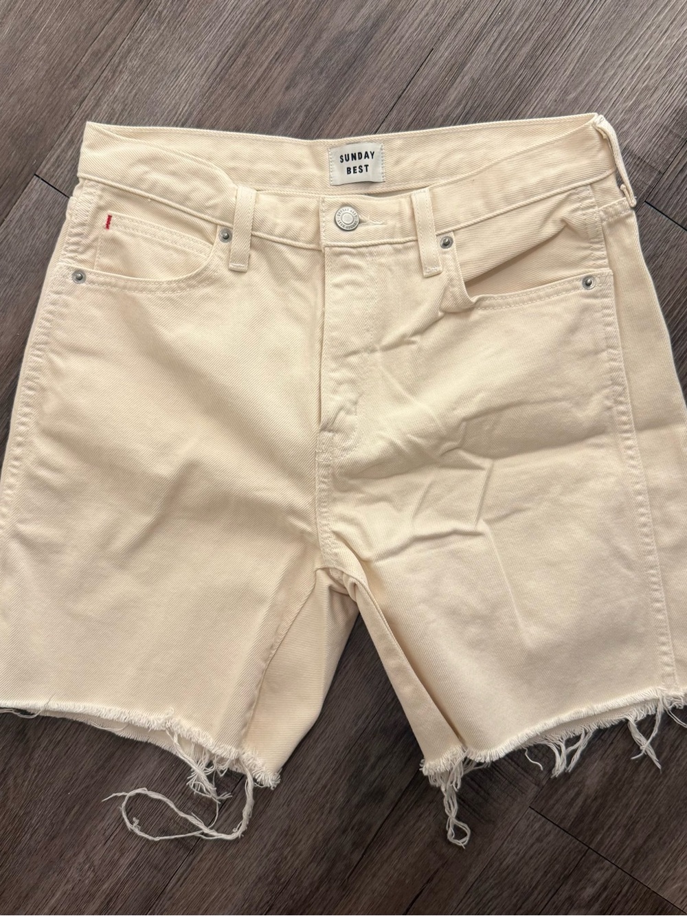 Aritzia Sunday Best Cream Denim Dad Shorts Raw Hem